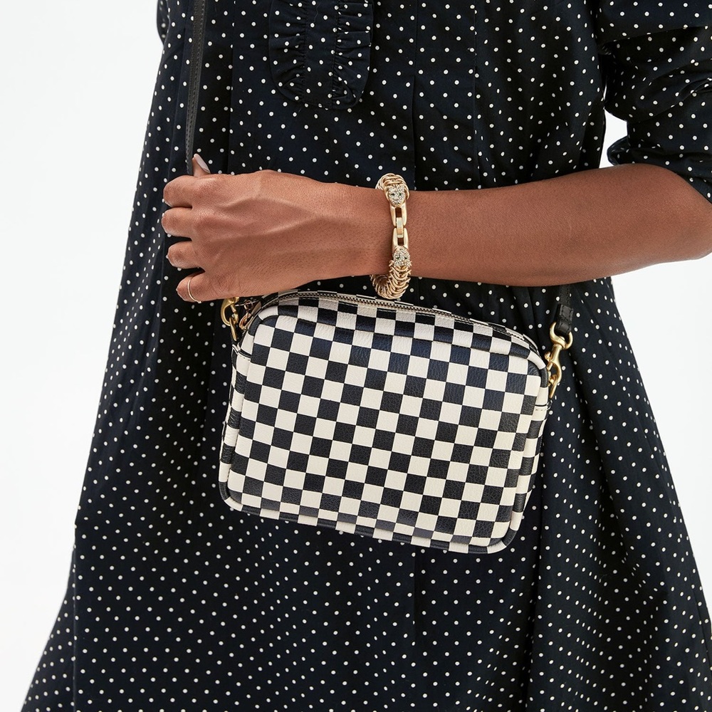Clare V Midi Sac black and white checkers